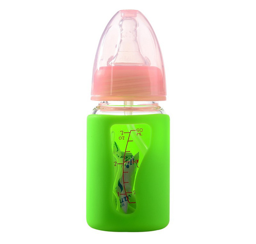 矽利康無(wú)手柄標(biāo)口玻璃奶瓶90ml