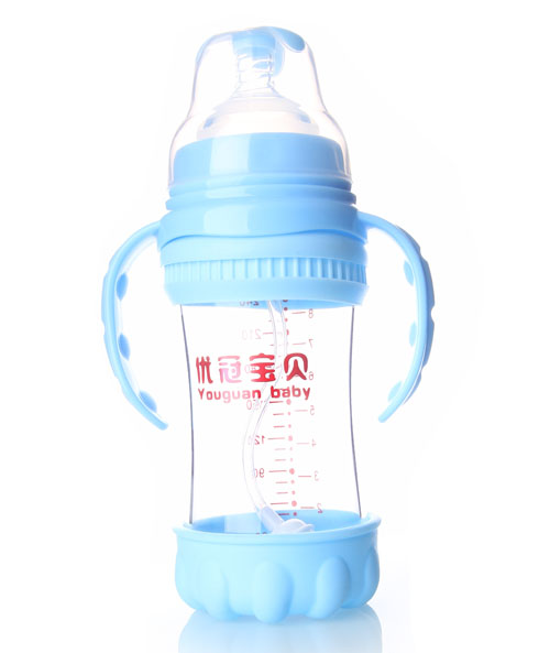 優(yōu)冠寶貝寬口徑防摔玻璃奶瓶260ml藍(lán)色