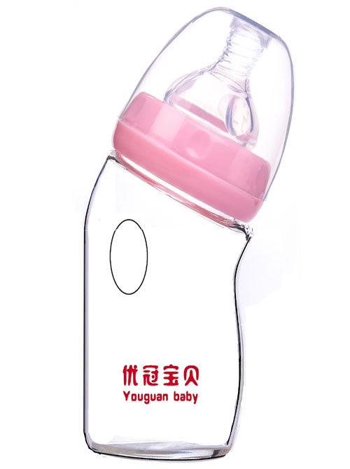 優(yōu)冠寶貝彎形防脹氣玻璃奶瓶240ml粉色
