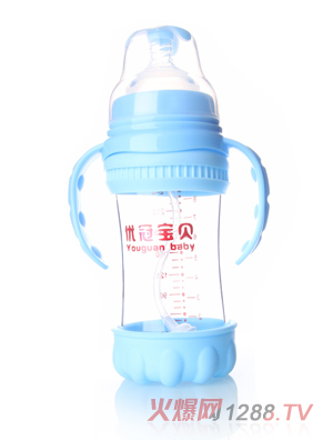 優(yōu)冠寶貝寬口徑防摔玻璃奶瓶260ml藍(lán)色