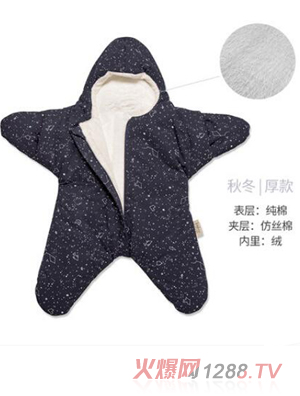 西班牙baby bites 嬰兒小海星睡袋 海軍藍秋冬厚款
