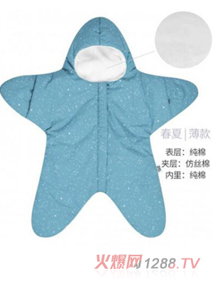 西班牙baby bites 嬰兒小海星睡袋 藍綠色春夏薄款
